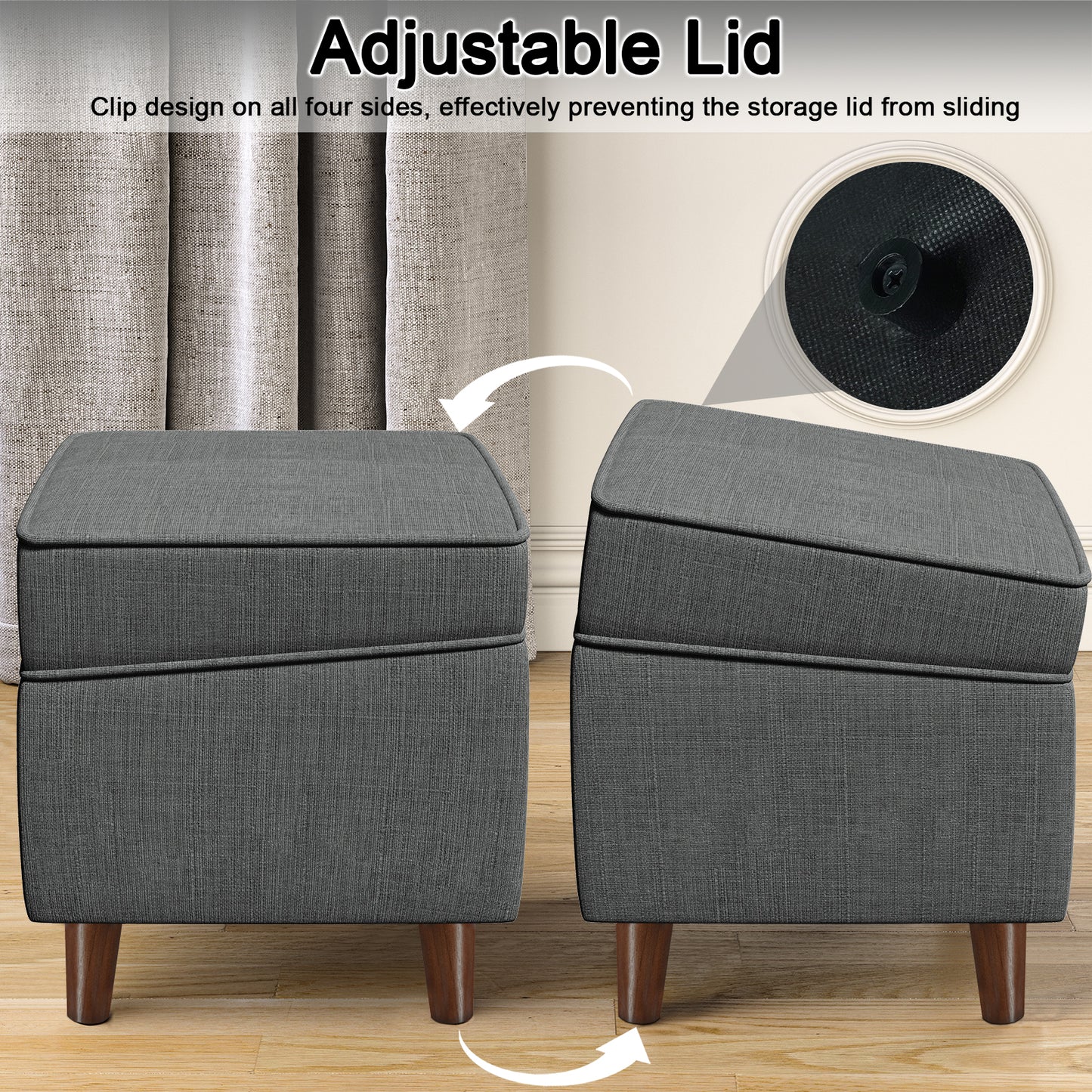 FAGAGA Upholstered Storage Ottoman, Removable Lid Linen Footrest for Bedroom,Office,Living Room, Bench with Hidden Space for Blankets,Books,Toys