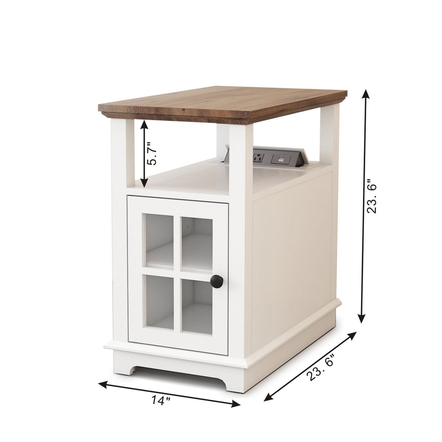 FAGAGA End Table with Charging Station, Side Table with Storage for Living Room and Bed Room, Power outlets & USB Ports, Adjustable Shelf