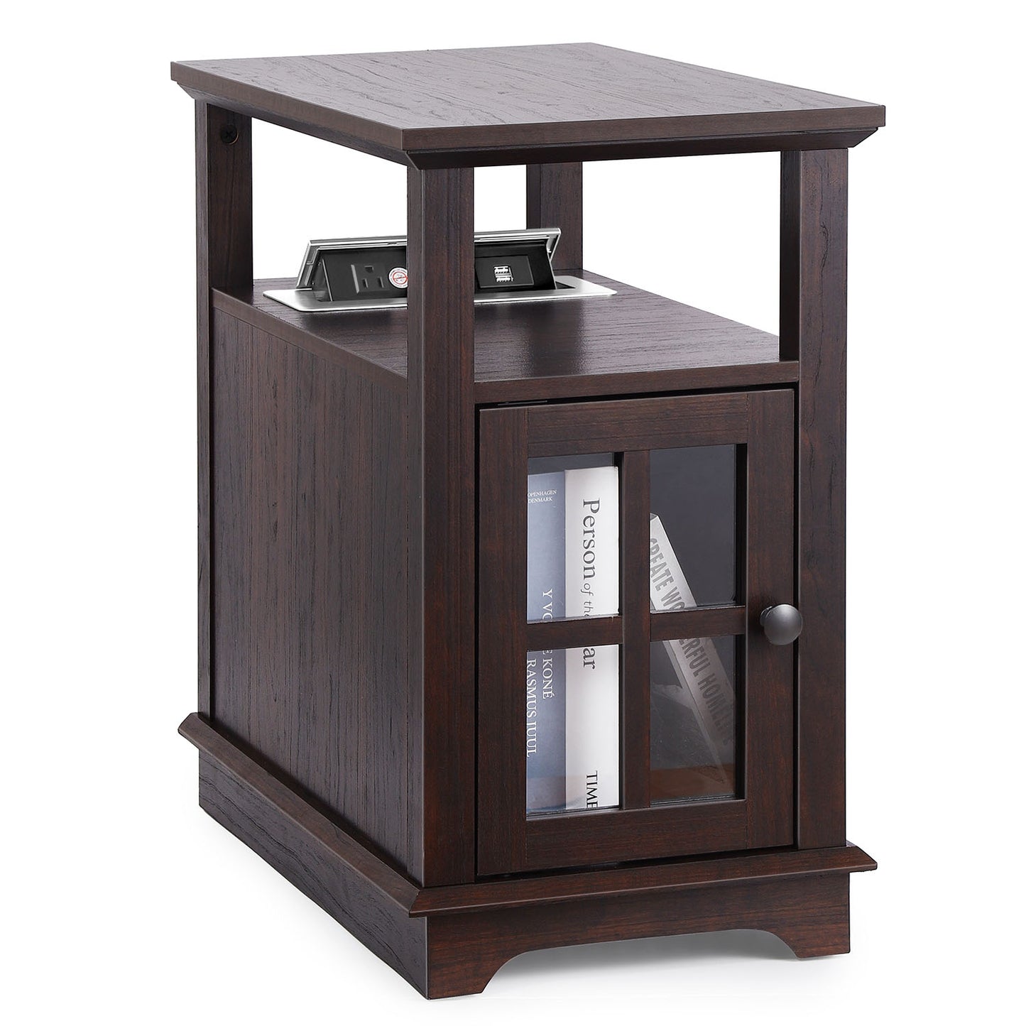 FAGAGA End Table with Charging Station, Side Table with Storage for Living Room and Bed Room, Power outlets & USB Ports, Adjustable Shelf