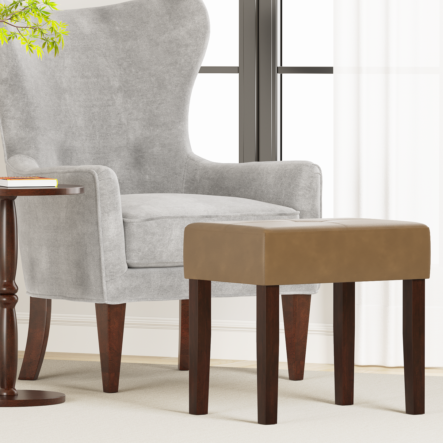 FAGAGA PU Leather Bench with Wood Legs Makeup Chair for Vanity, Modern Accent Ottoman Footstool for Makeup Room, Living Room, Bedroom, Entryway
