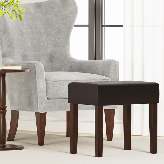 FAGAGA PU Leather Bench with Wood Legs Makeup Chair for Vanity, Modern Accent Ottoman Footstool for Makeup Room, Living Room, Bedroom, Entryway