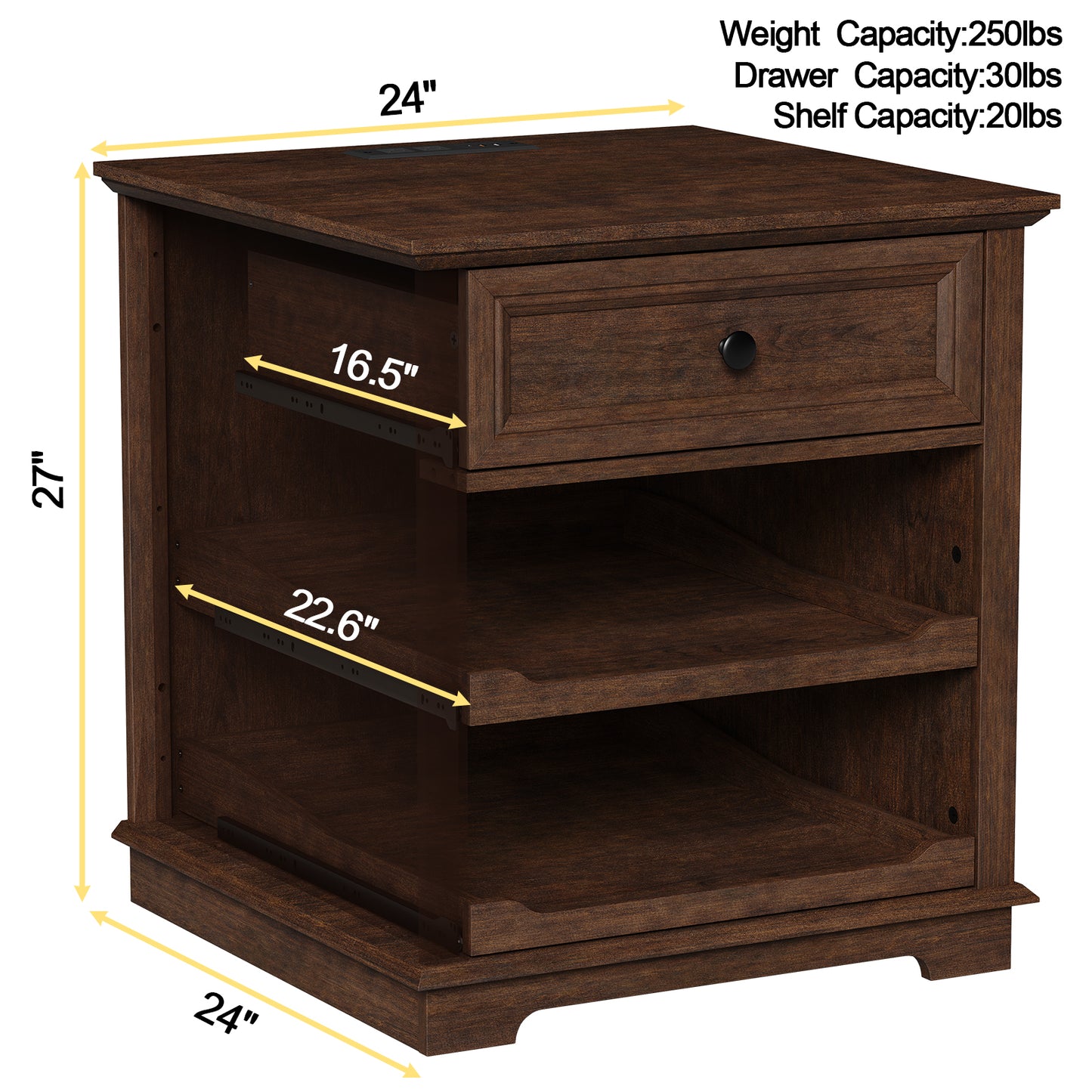 FAGAGA Farmhouse End Table with Charging Station, Side Table with Drawer & Storage Shelf, Nightstand for Living Room Bedroom, Dorm, Office