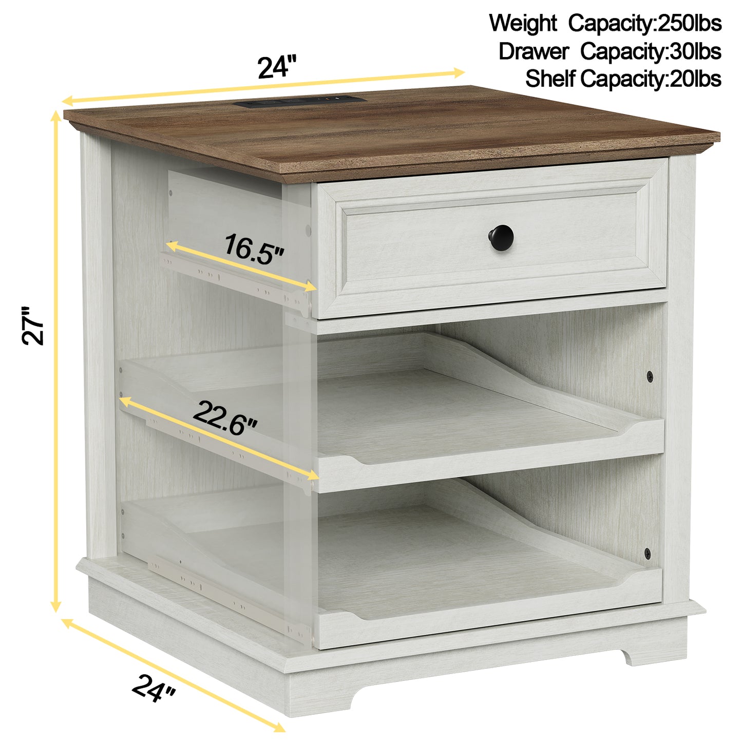 FAGAGA Farmhouse End Table with Charging Station, Side Table with Drawer & Storage Shelf, Nightstand for Living Room Bedroom, Dorm, Office