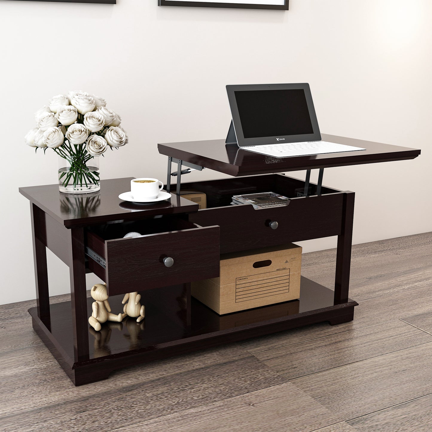 FAGAGA Lift Top Coffee Table with Storage, Living Room Coffee Table, Retro Coffee Table with Hidden Compartment, Center Table for Office Use, Reception for Living Room