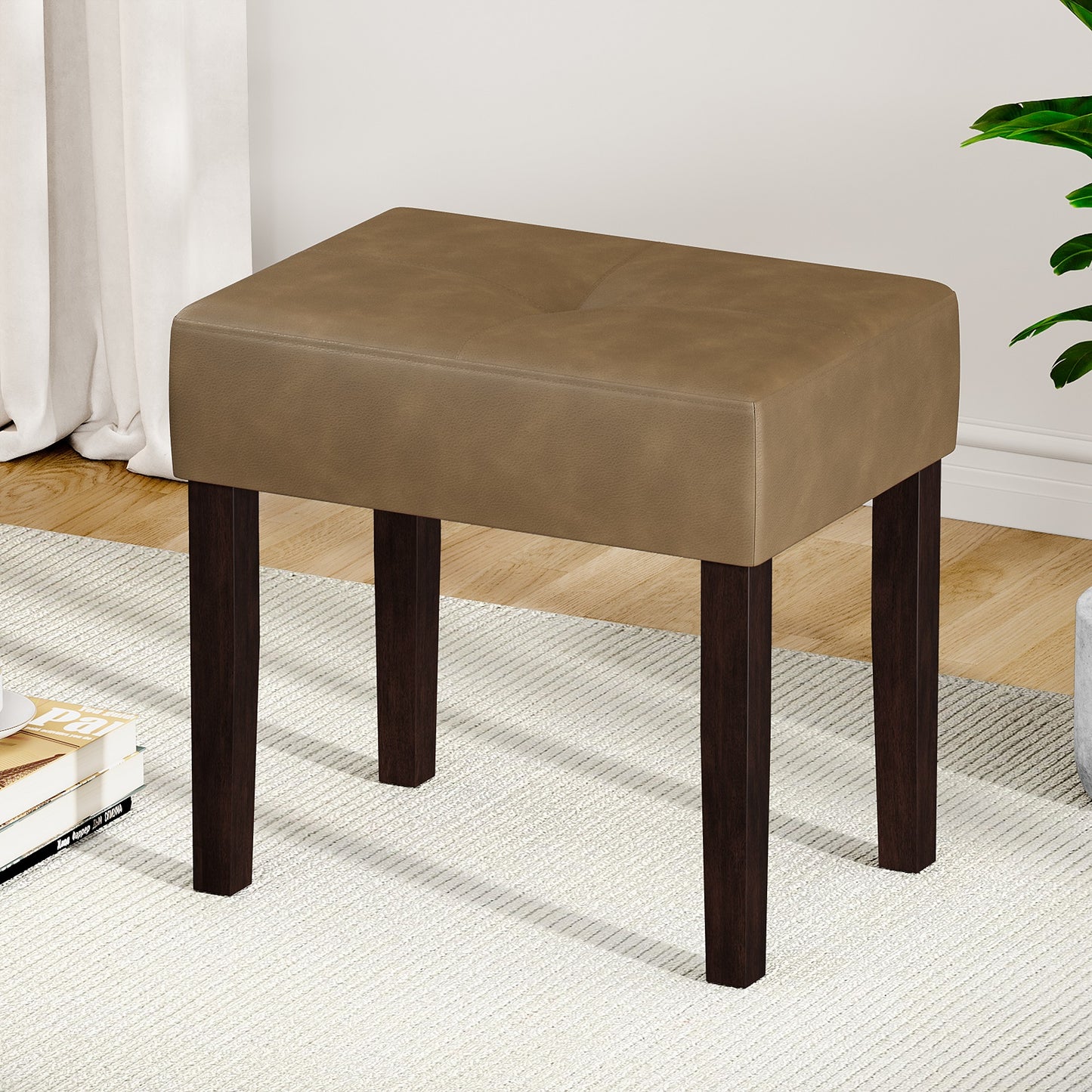 FAGAGA PU Leather Bench with Wood Legs Makeup Chair for Vanity, Modern Accent Ottoman Footstool for Makeup Room, Living Room, Bedroom, Entryway