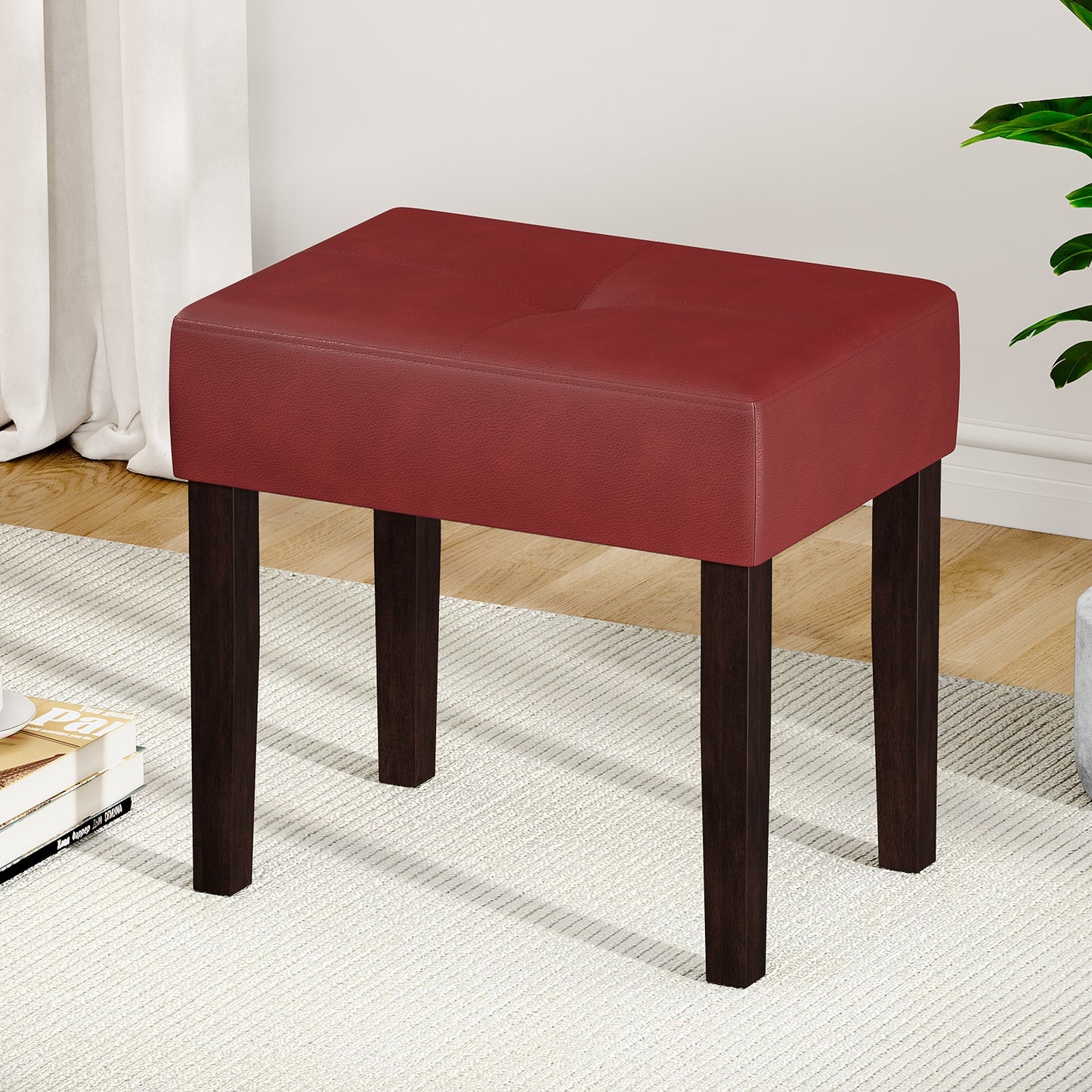 FAGAGA PU Leather Bench with Wood Legs Makeup Chair for Vanity, Modern Accent Ottoman Footstool for Makeup Room, Living Room, Bedroom, Entryway