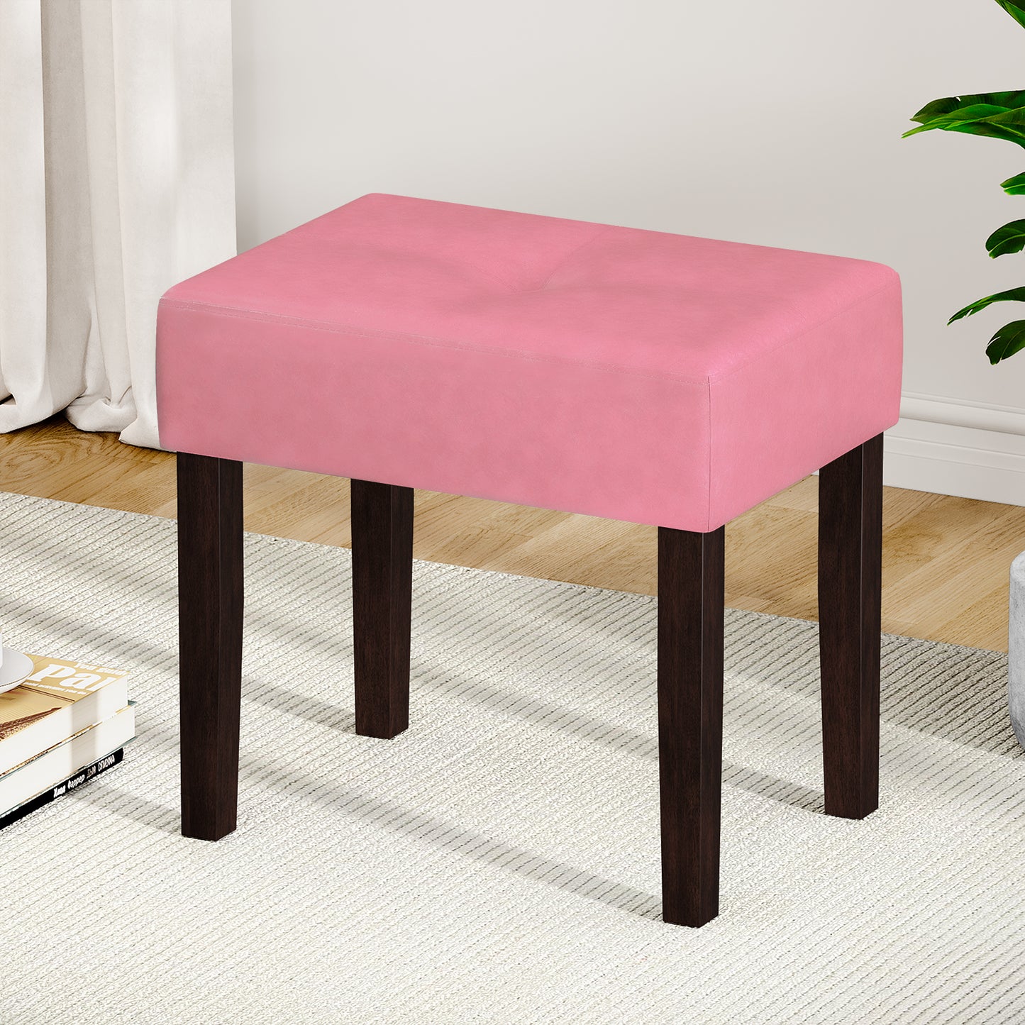 FAGAGA PU Leather Bench with Wood Legs Makeup Chair for Vanity, Modern Accent Ottoman Footstool for Makeup Room, Living Room, Bedroom, Entryway