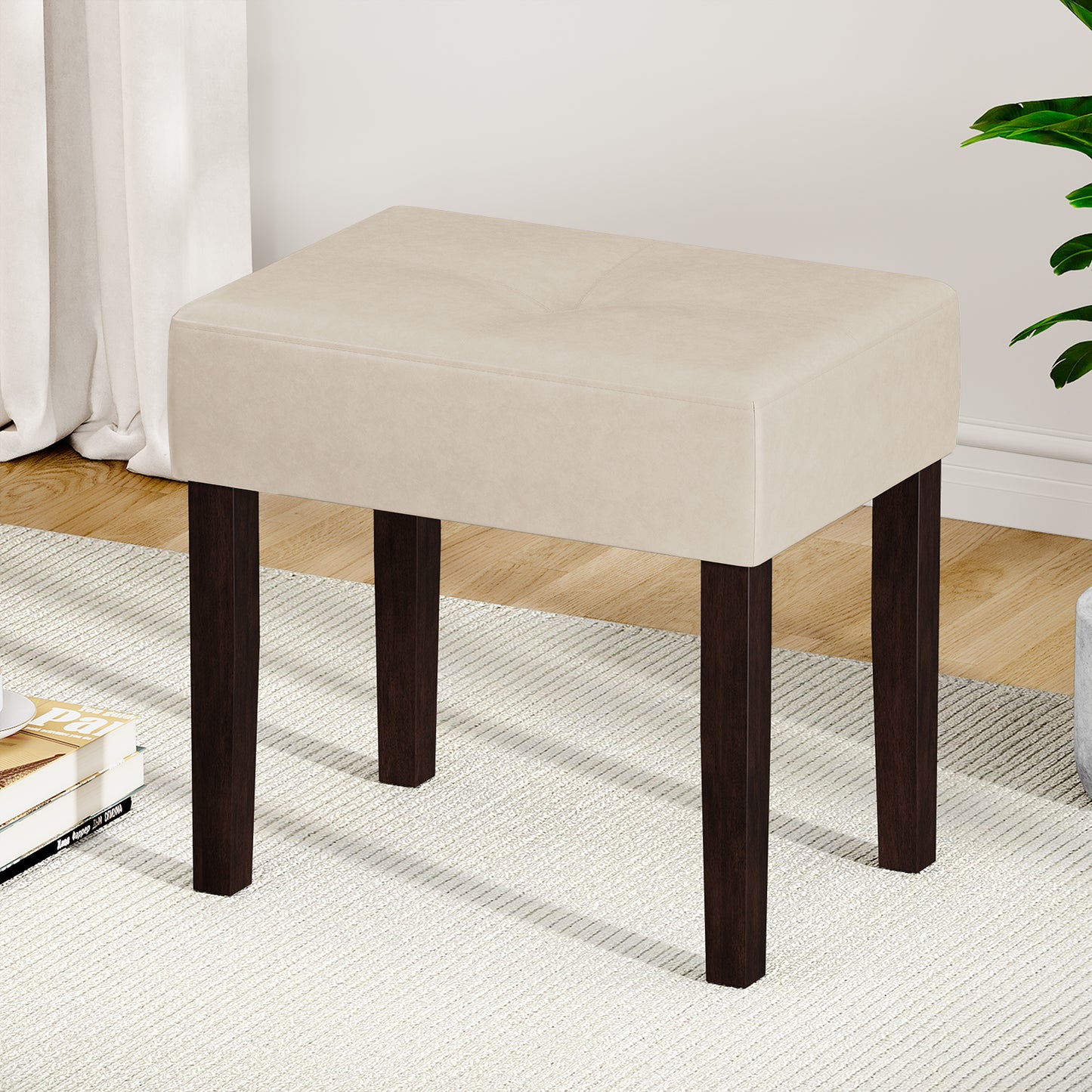 FAGAGA PU Leather Bench with Wood Legs Makeup Chair for Vanity, Modern Accent Ottoman Footstool for Makeup Room, Living Room, Bedroom, Entryway