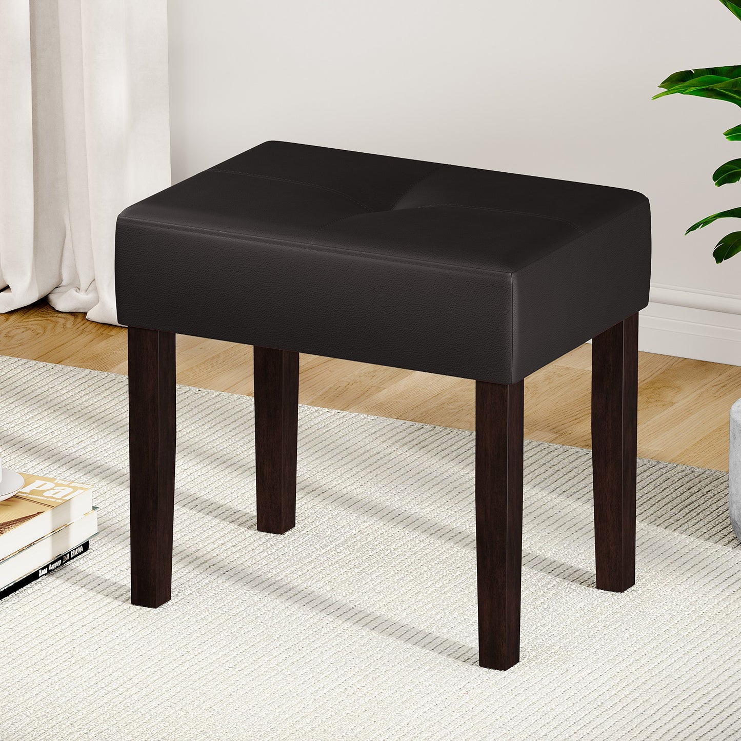 FAGAGA PU Leather Bench with Wood Legs Makeup Chair for Vanity, Modern Accent Ottoman Footstool for Makeup Room, Living Room, Bedroom, Entryway
