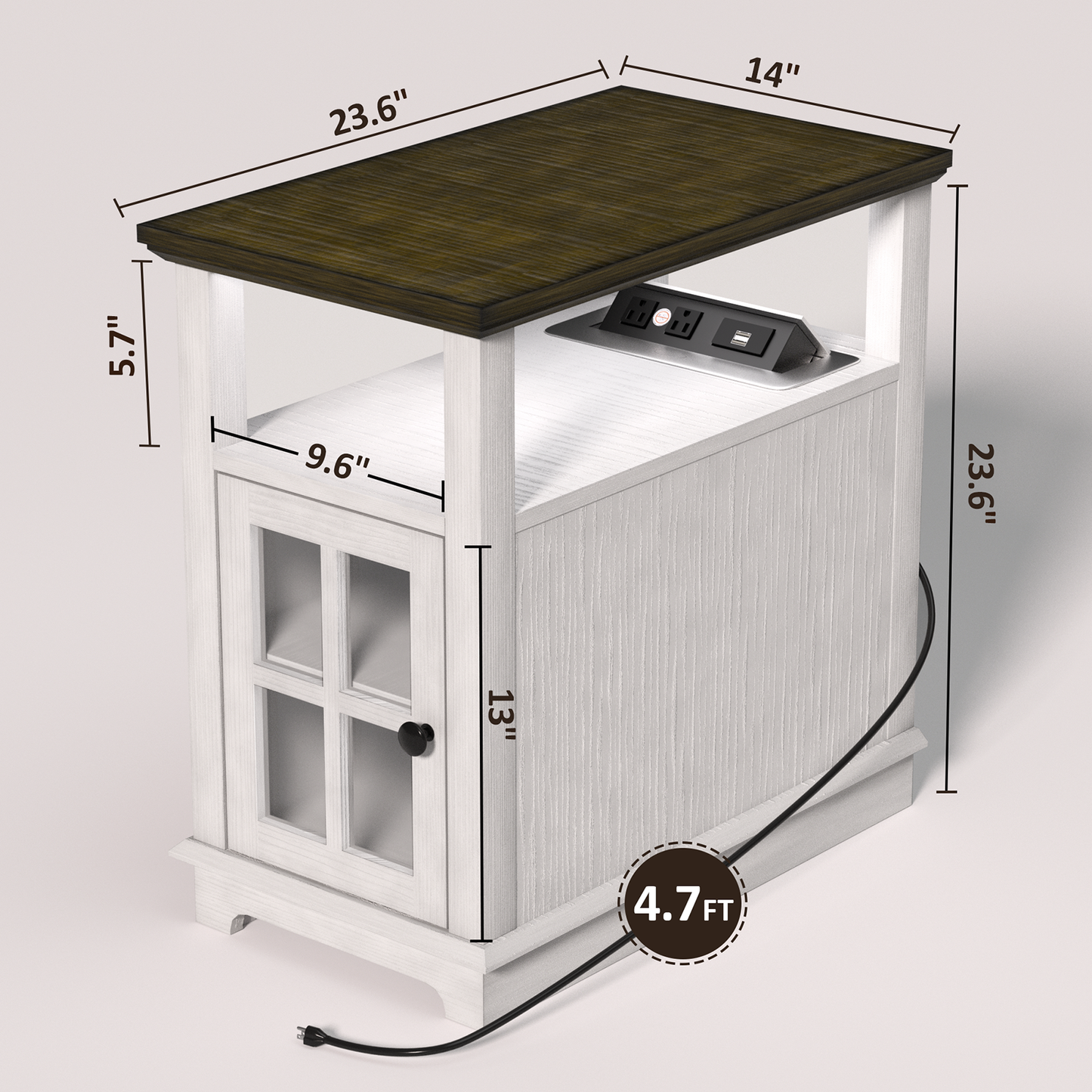 FAGAGA End Table with Charging Station, Side Table with Storage for Living Room and Bed Room, Power outlets & USB Ports, Adjustable Shelf