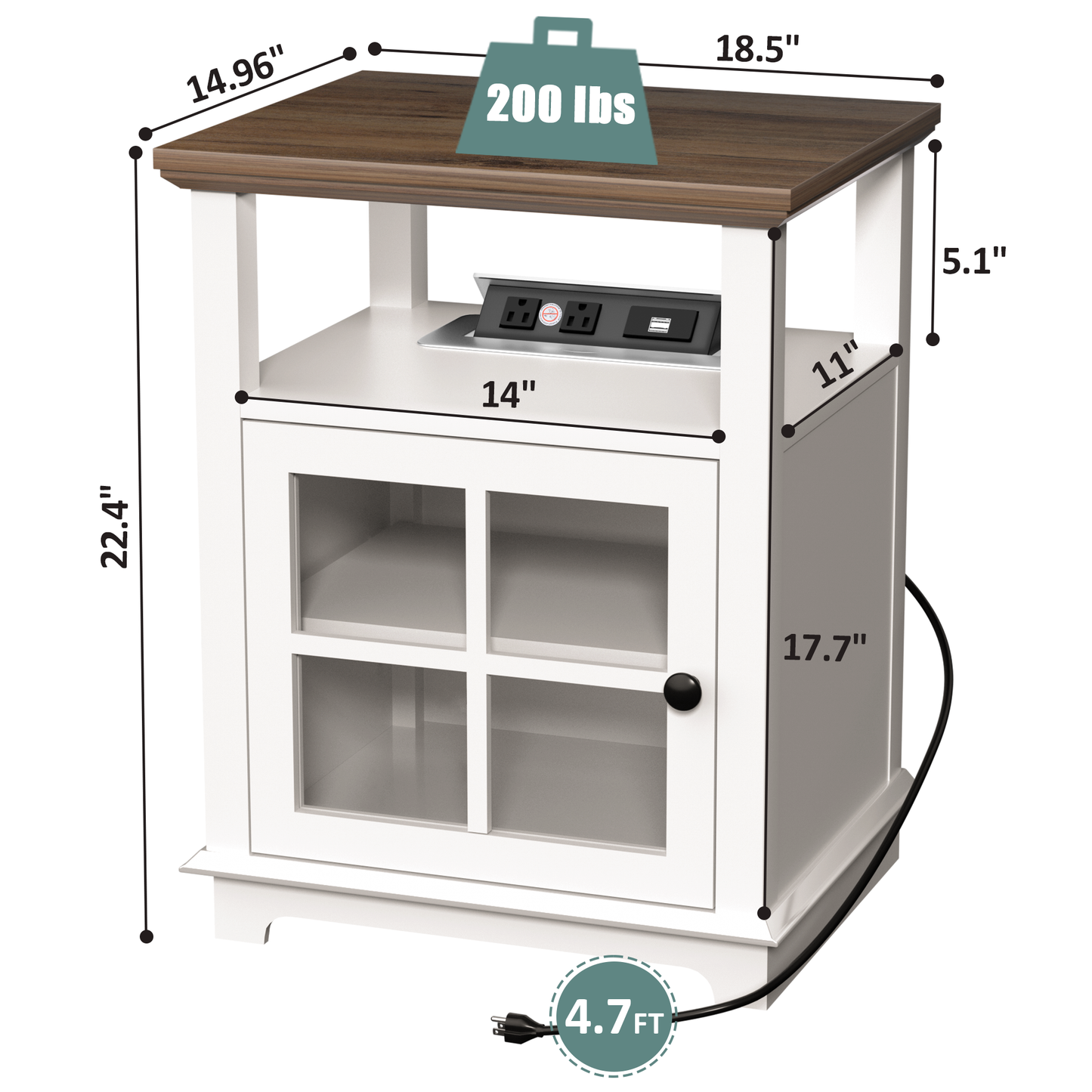 FAGAGA End Table with Wireless Charging Station, Nightstand with Storage, Espresso 22" Retro Side Table with Adjustable Shelf for Bedroom,Living Room