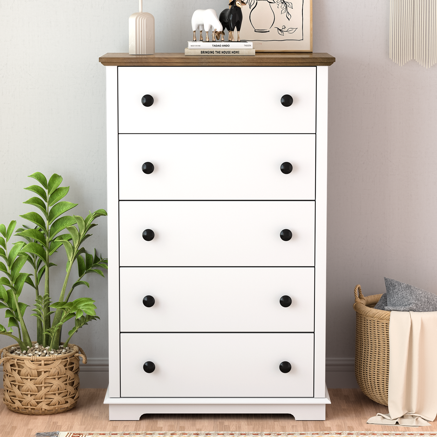 FAGAGA 47" Tall 5 Drawers Dresser Chests for Bedroom, Modern Storage Cabinet for Living Room, Vertical Chest of Drawers Organizer for Entryway, Hallway, Office