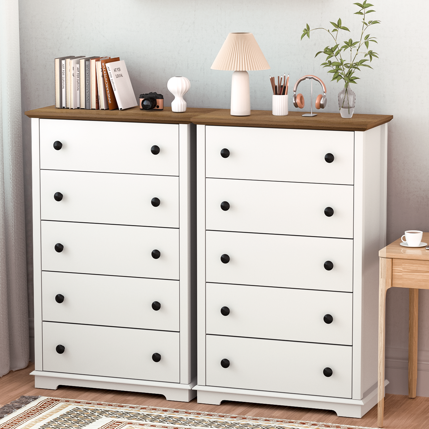 FAGAGA 47" Tall 5 Drawers Dresser Chests for Bedroom, Modern Storage Cabinet for Living Room, Vertical Chest of Drawers Organizer for Entryway, Hallway, Office