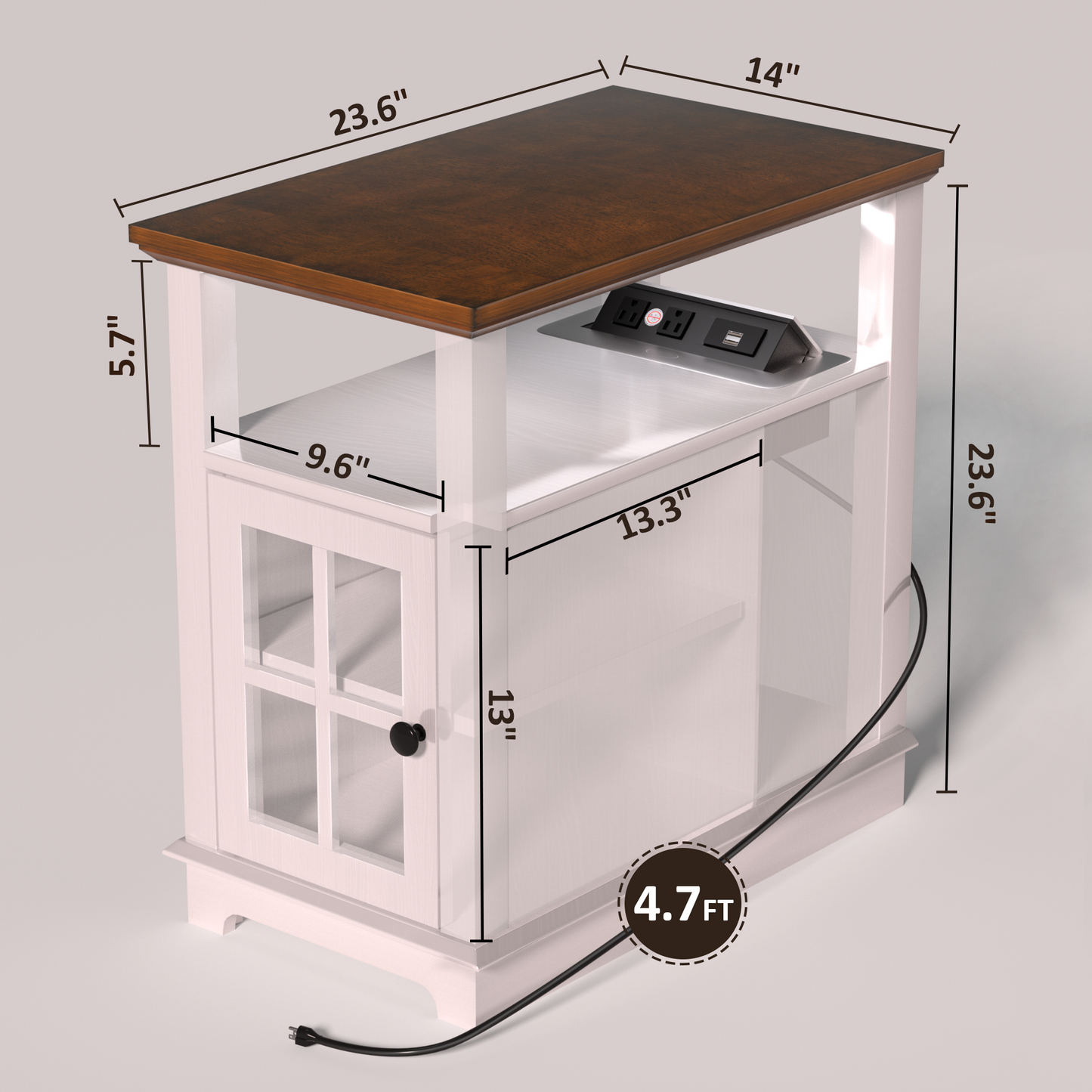 FAGAGA End Table with Charging Station, Side Table with Storage for Living Room and Bed Room, Power outlets & USB Ports, Adjustable Shelf