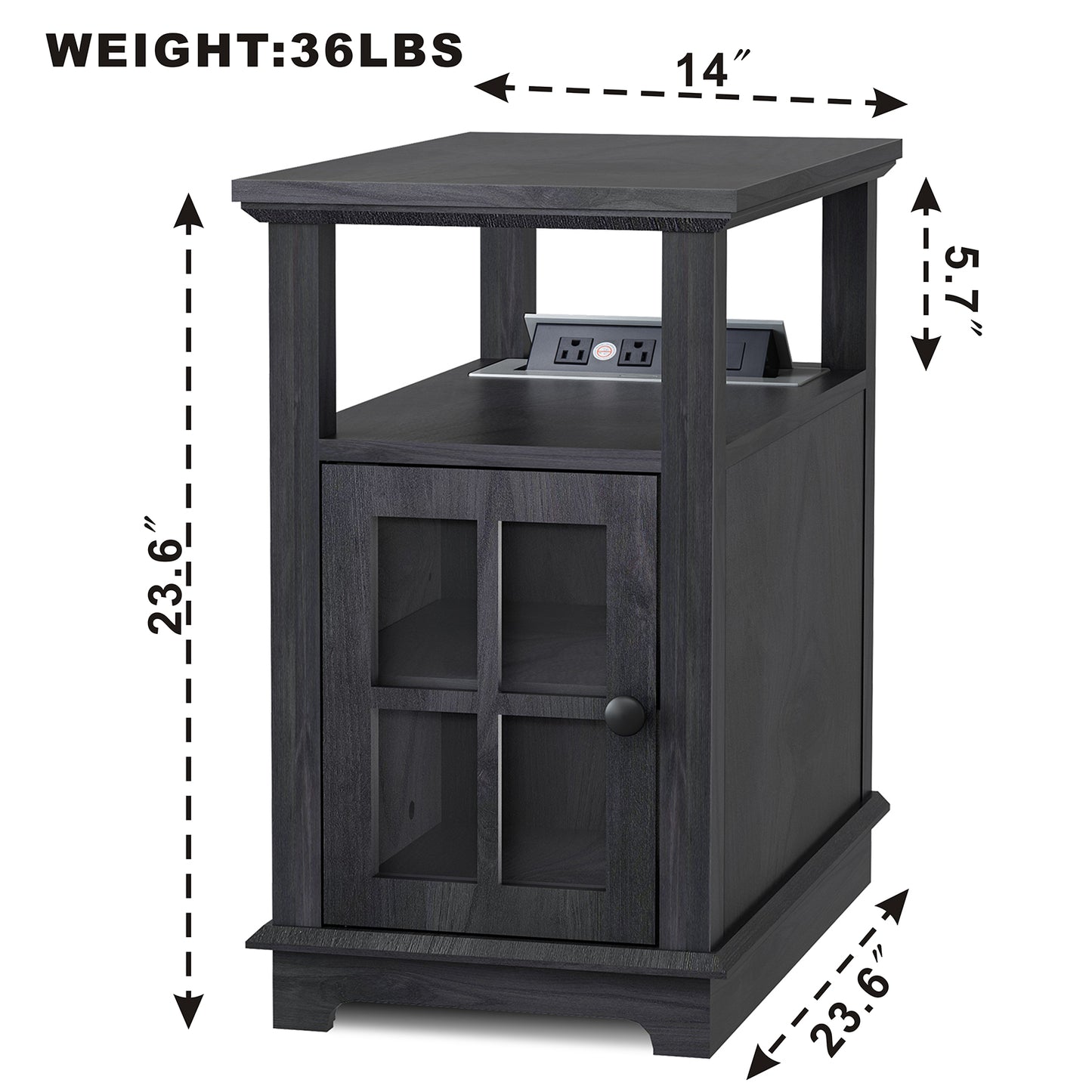 FAGAGA End Table with Charging Station, Side Table with Storage for Living Room and Bed Room, Power outlets & USB Ports, Adjustable Shelf