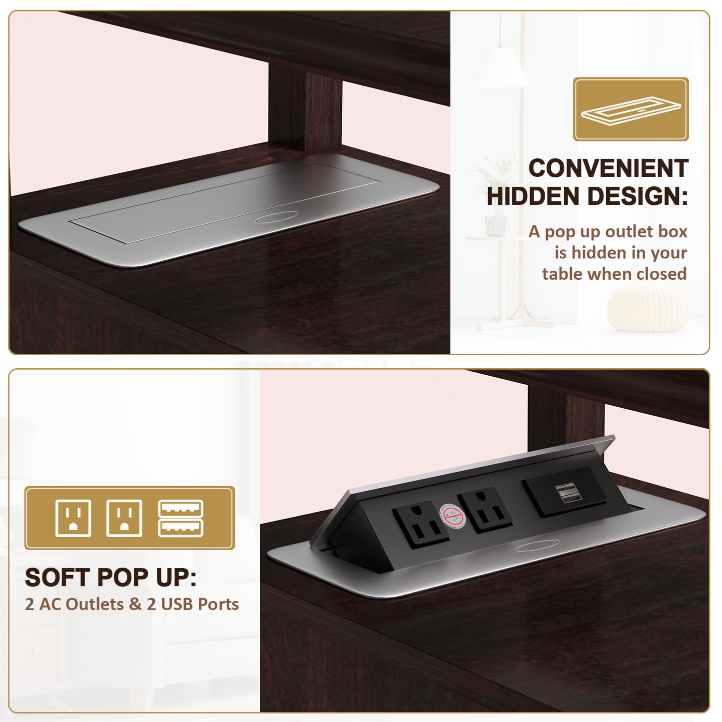 FAGAGA End Table with Charging Station, Side Table with Storage for Living Room and Bed Room, Power outlets & USB Ports, Adjustable Shelf