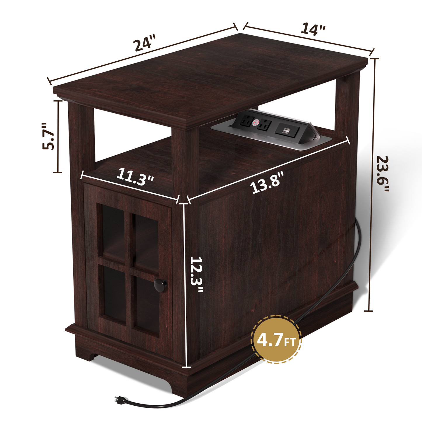 FAGAGA End Table with Charging Station, Side Table with Storage for Living Room and Bed Room, Power outlets & USB Ports, Adjustable Shelf