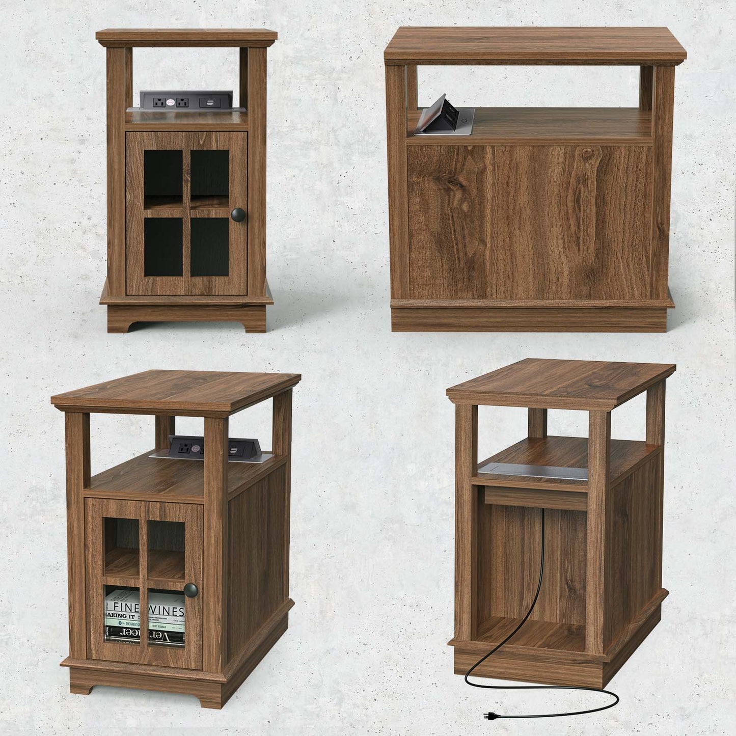 FAGAGA End Table with Charging Station, Side Table with Storage for Living Room and Bed Room, Power outlets & USB Ports, Adjustable Shelf
