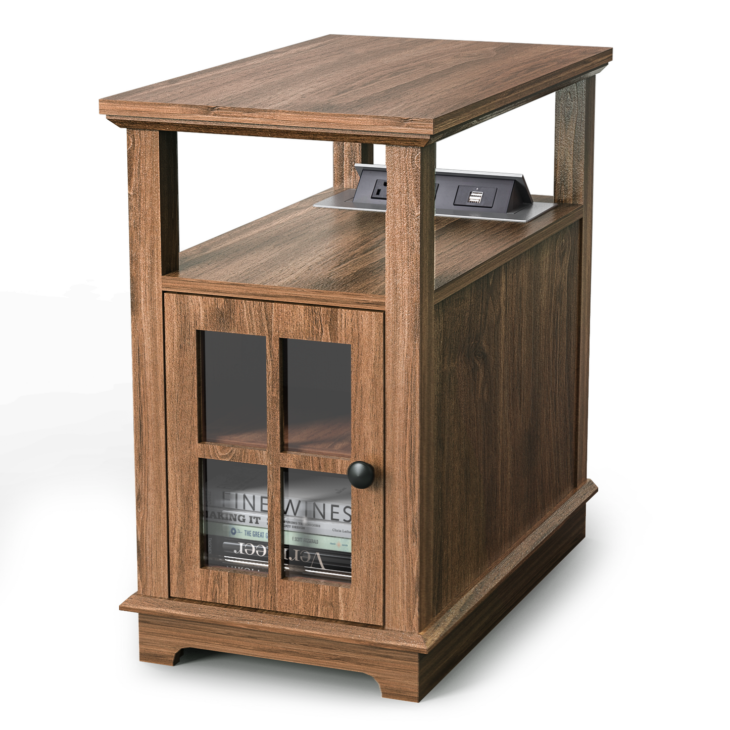 FAGAGA End Table with Charging Station, Side Table with Storage for Living Room and Bed Room, Power outlets & USB Ports, Adjustable Shelf