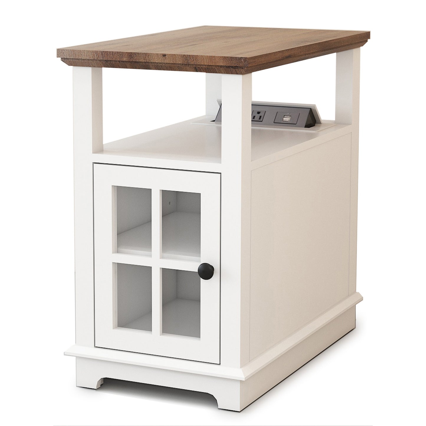 FAGAGA End Table with Charging Station, Side Table with Storage for Living Room and Bed Room, Power outlets & USB Ports, Adjustable Shelf