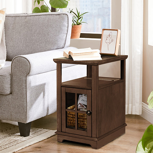 FAGAGA End Table with Charging Station, Side Table with Storage for Living Room and Bed Room, Power outlets & USB Ports, Adjustable Shelf