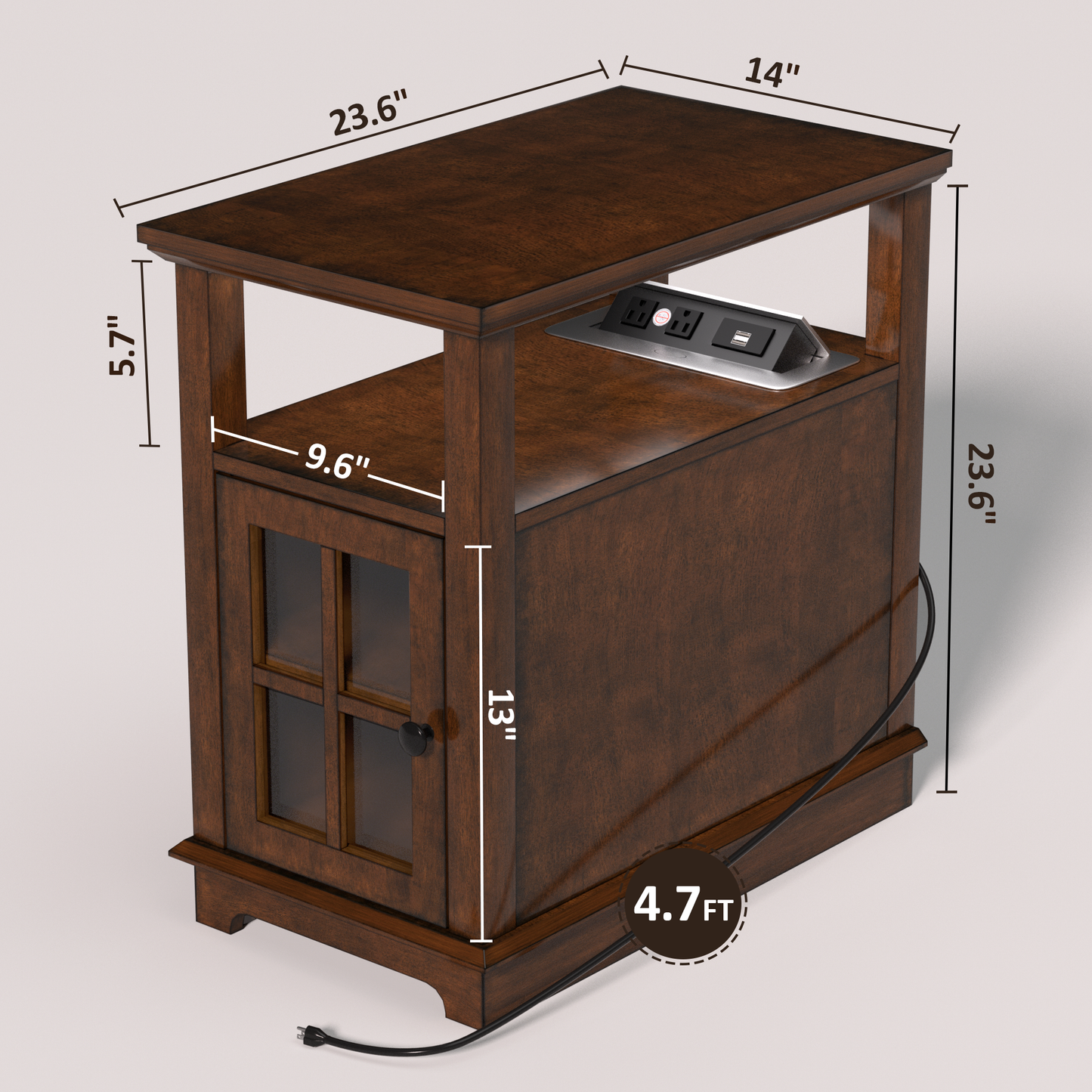 FAGAGA End Table with Charging Station, Side Table with Storage for Living Room and Bed Room, Power outlets & USB Ports, Adjustable Shelf
