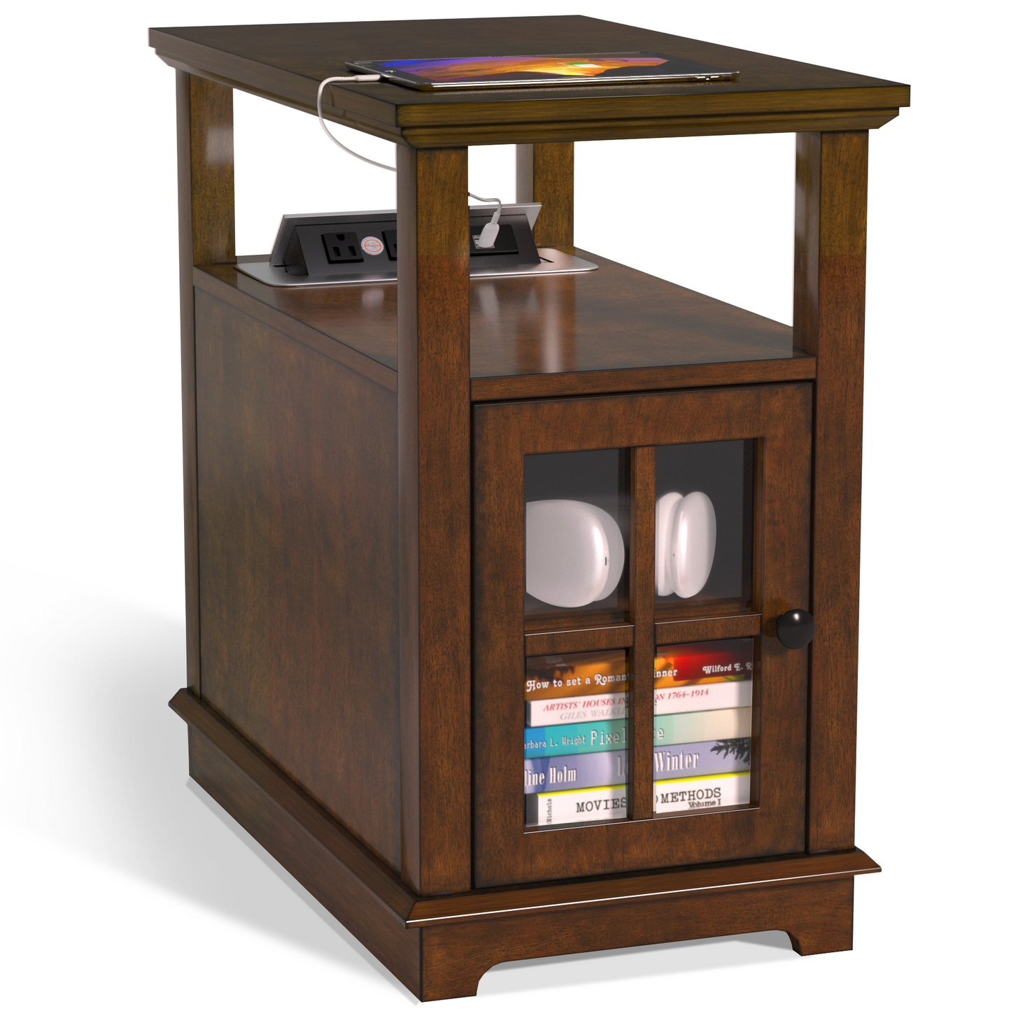 FAGAGA End Table with Charging Station, Side Table with Storage for Living Room and Bed Room, Power outlets & USB Ports, Adjustable Shelf