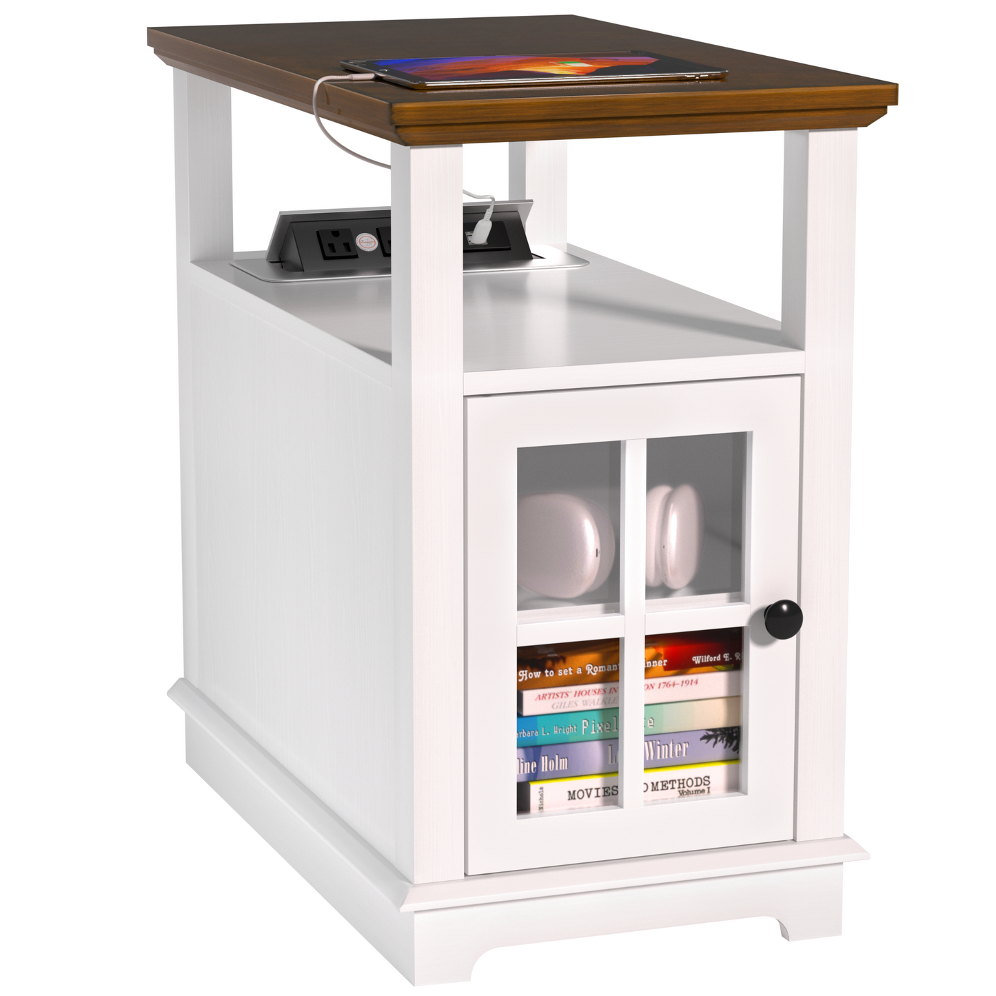 FAGAGA End Table with Charging Station, Side Table with Storage for Living Room and Bed Room, Power outlets & USB Ports, Adjustable Shelf