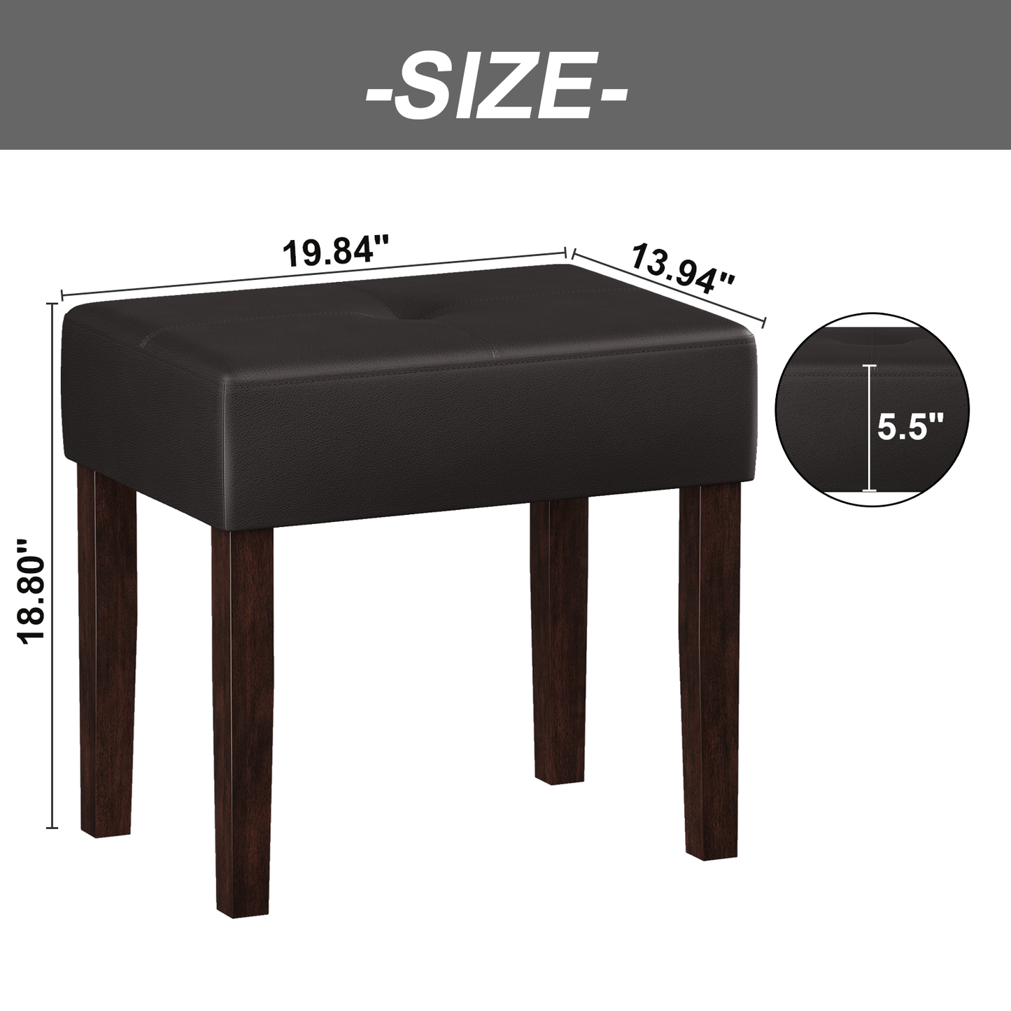 FAGAGA PU Leather Bench with Wood Legs Makeup Chair for Vanity, Modern Accent Ottoman Footstool for Makeup Room, Living Room, Bedroom, Entryway