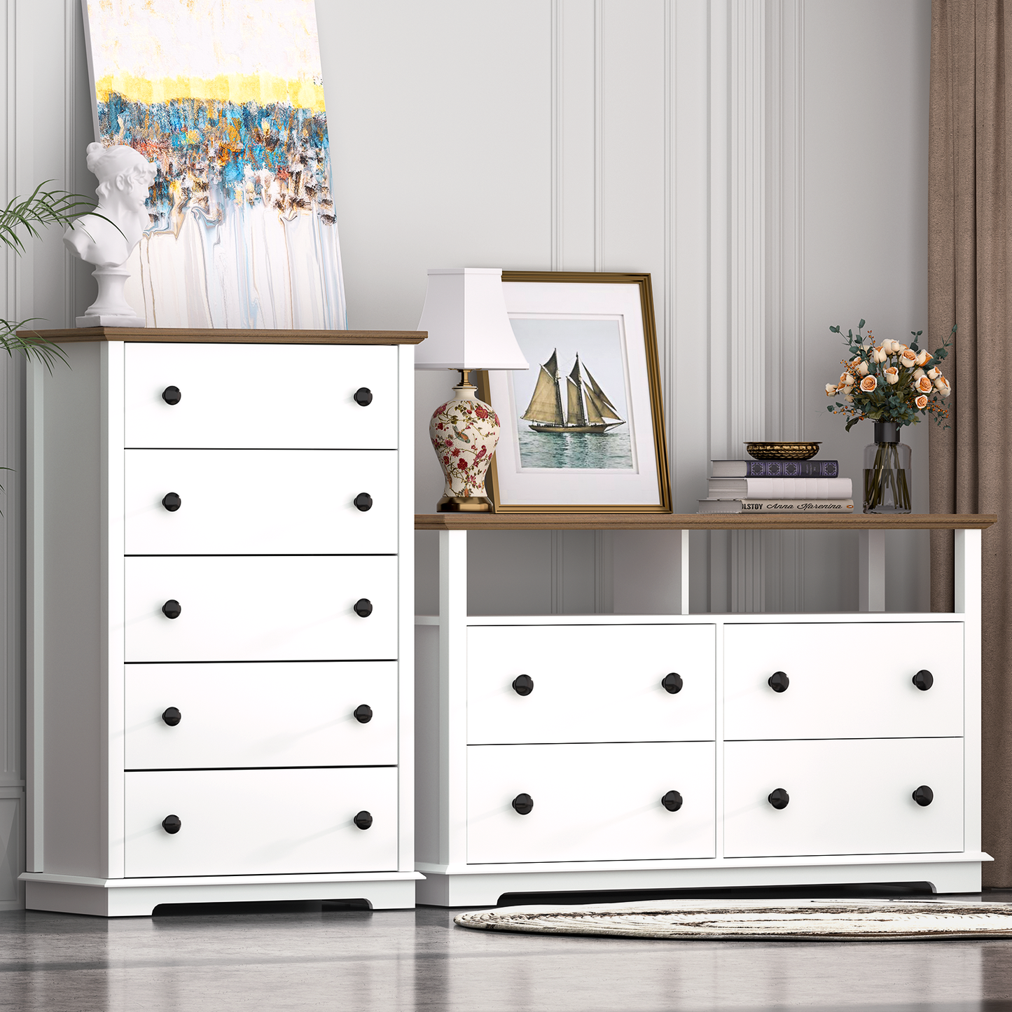 FAGAGA 47" Tall 5 Drawers Dresser Chests for Bedroom, Modern Storage Cabinet for Living Room, Vertical Chest of Drawers Organizer for Entryway, Hallway, Office