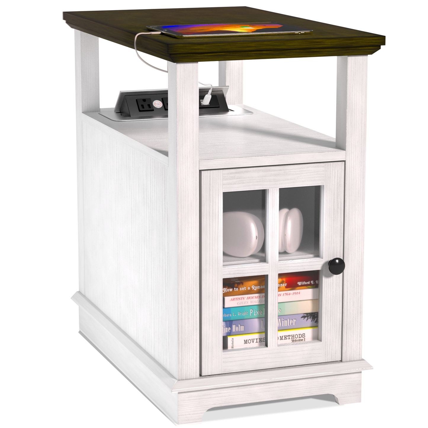 FAGAGA End Table with Charging Station, Side Table with Storage for Living Room and Bed Room, Power outlets & USB Ports, Adjustable Shelf